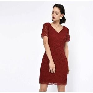 Lauren Ralph Lauren Women’s Garnet Red Delicate Scalloped Lace Dress Sz 4